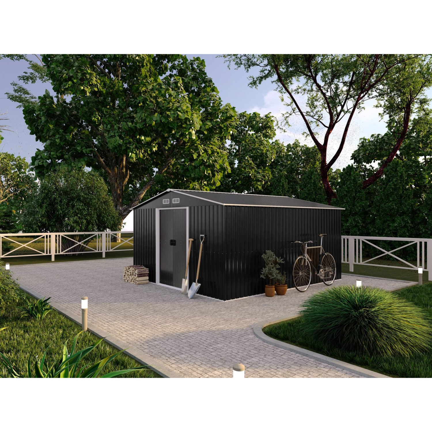 Caseta de jardín de acero galvanizado gris 12,5 m² - Miniature 5