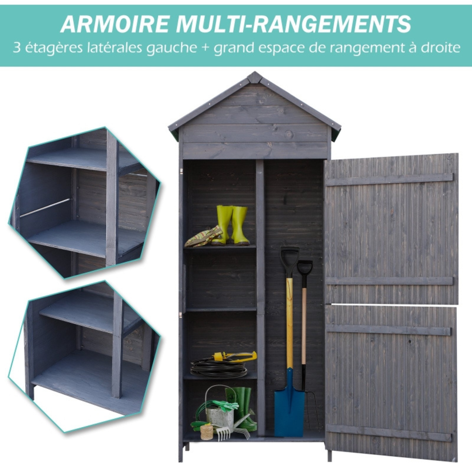 Caseta de jardín en Pin Massif Gris – 1,19 m² – Armoire de Rangement Robuste - Miniature 5