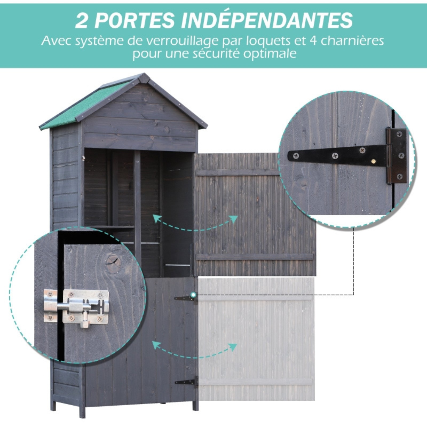 Caseta de jardín en Pin Massif Gris – 1,19 m² – Armoire de Rangement Robuste - Miniature 4