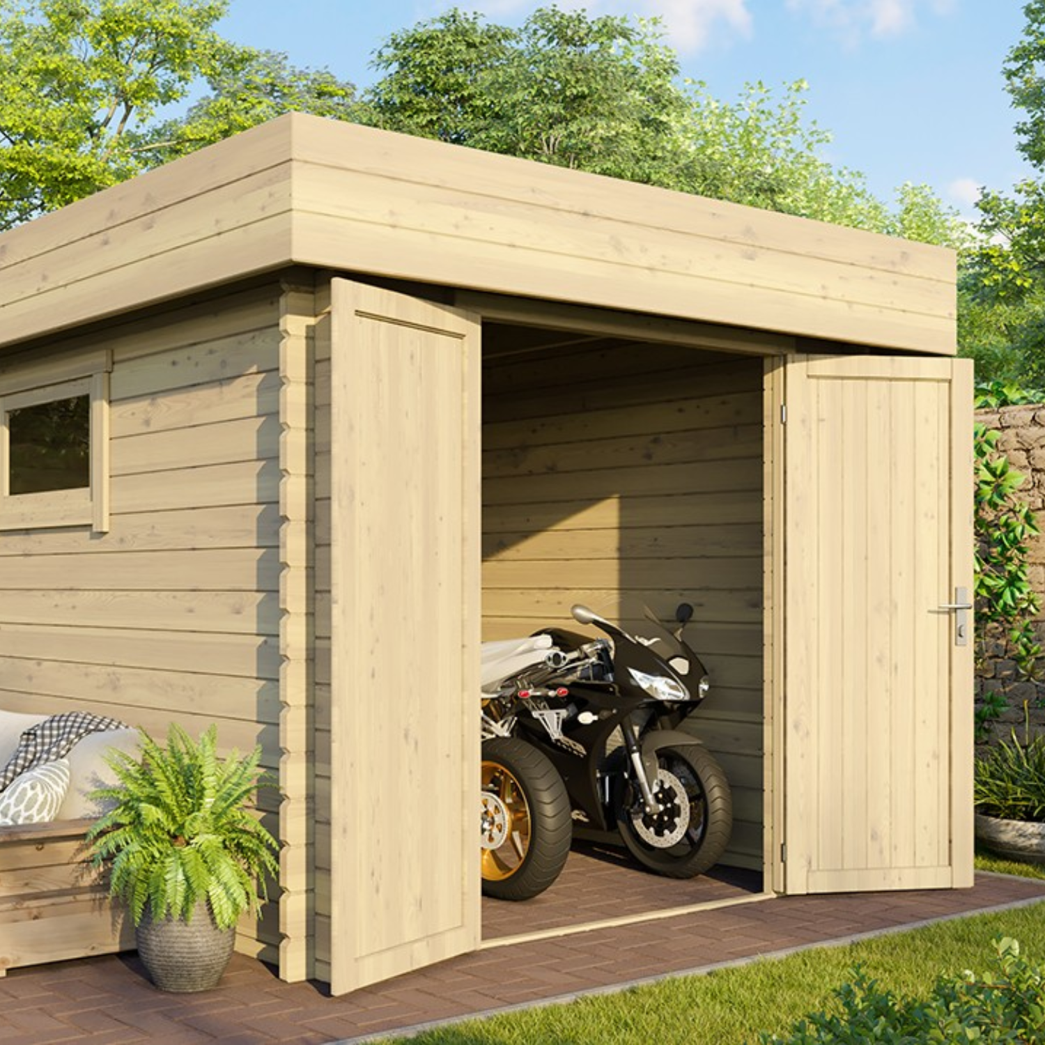 Abri moto en madera ROVETO 12m² – 28mm - Miniature 4