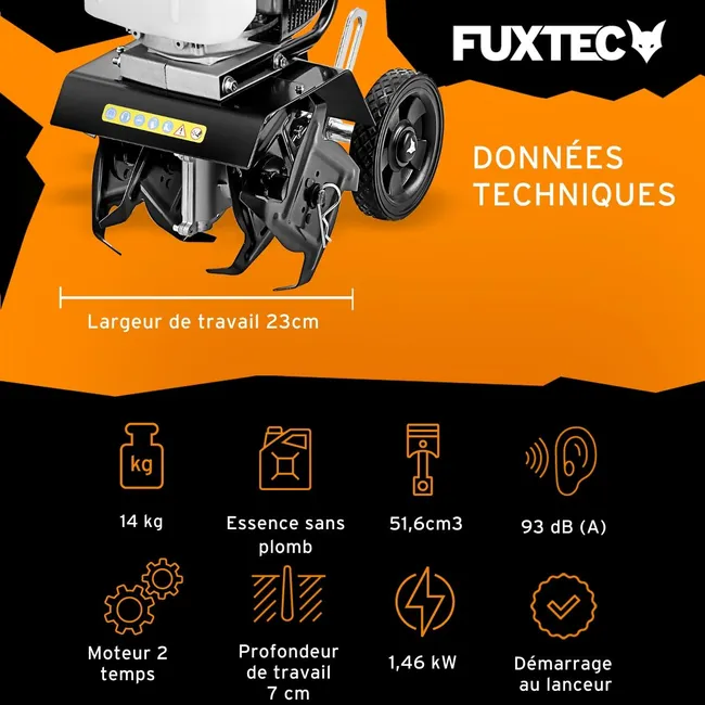 FUXTEC FX-AF152 motoazada agricole, motoculteur - motor 2 temps et ancho 23 cm, 51,6 ccm, profundidad de fraisage 70mm - seulement 14kg - Miniature 3