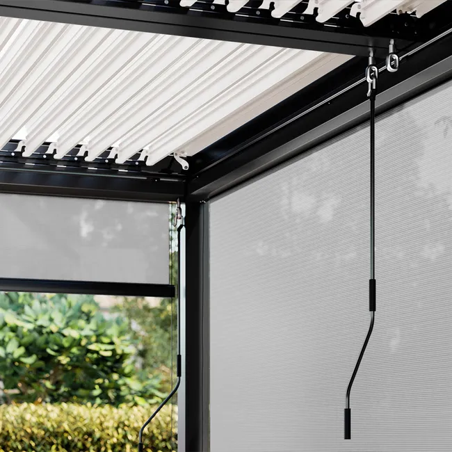 Pérgolas bioclimatique adossée 4 x 3 m à lames orientables en aluminium - Gris anthracite - Miniature 4