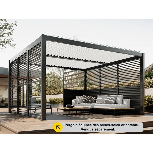 Pérgolas bioclimatique adossée 4 x 3 m à lames orientables en aluminium - Gris anthracite - Miniature 3