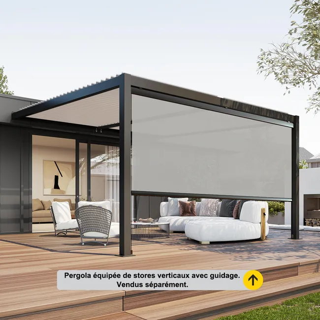 Pérgolas bioclimatique adossée 4 x 3 m à lames orientables en aluminium - Gris anthracite - Miniature 5