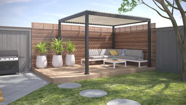 Pérgola bioclimática autoportante Prima de aluminio gris antracita, 12 m²