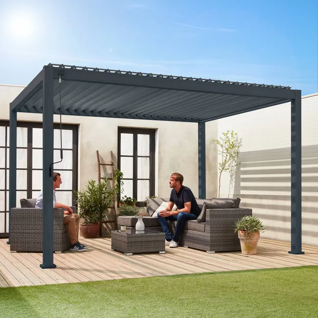 Pérgola bioclimática Triomphe 4 x 3 m gris antracita de aluminio con lamas orientables