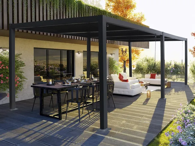 Pérgolas bioclimatique "Windsor" en aluminium - 3 x 6 m - Gris - Miniature 5