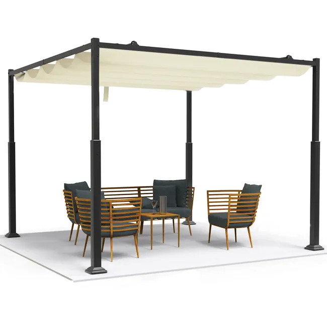 Pérgolas retráctil 3x3m de metal e poliéster ad alta densità 180 g/mq beige