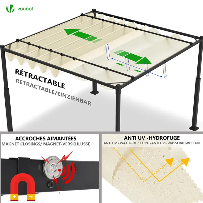 Pérgolas retractable 3x3m en metal et lona Polyester alta densite 180g/m2 beige - Miniature 5