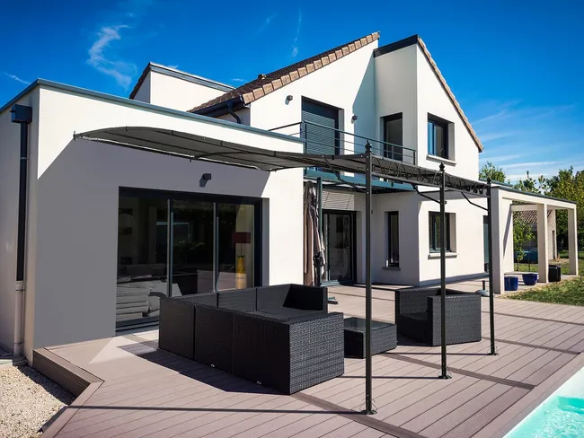 Pérgola gazebo adosada de metal, 3 x 4 m, gris