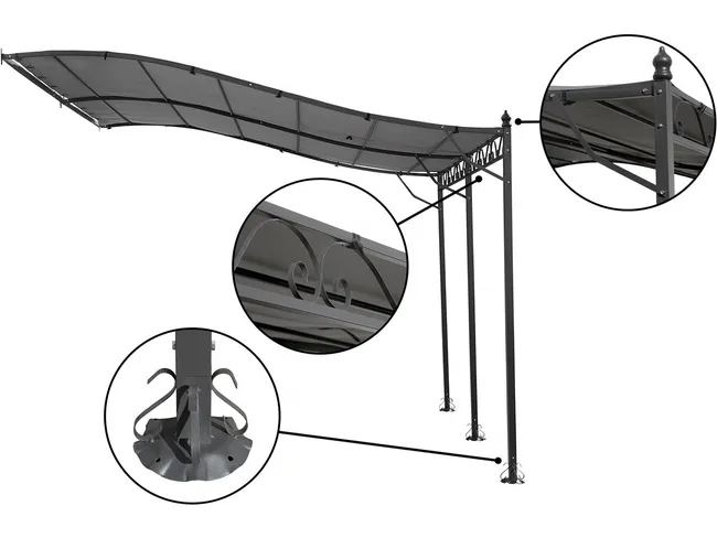 Pérgolas tonnelle adossée de metal - 3 x 4 m - Gris - Miniature 2